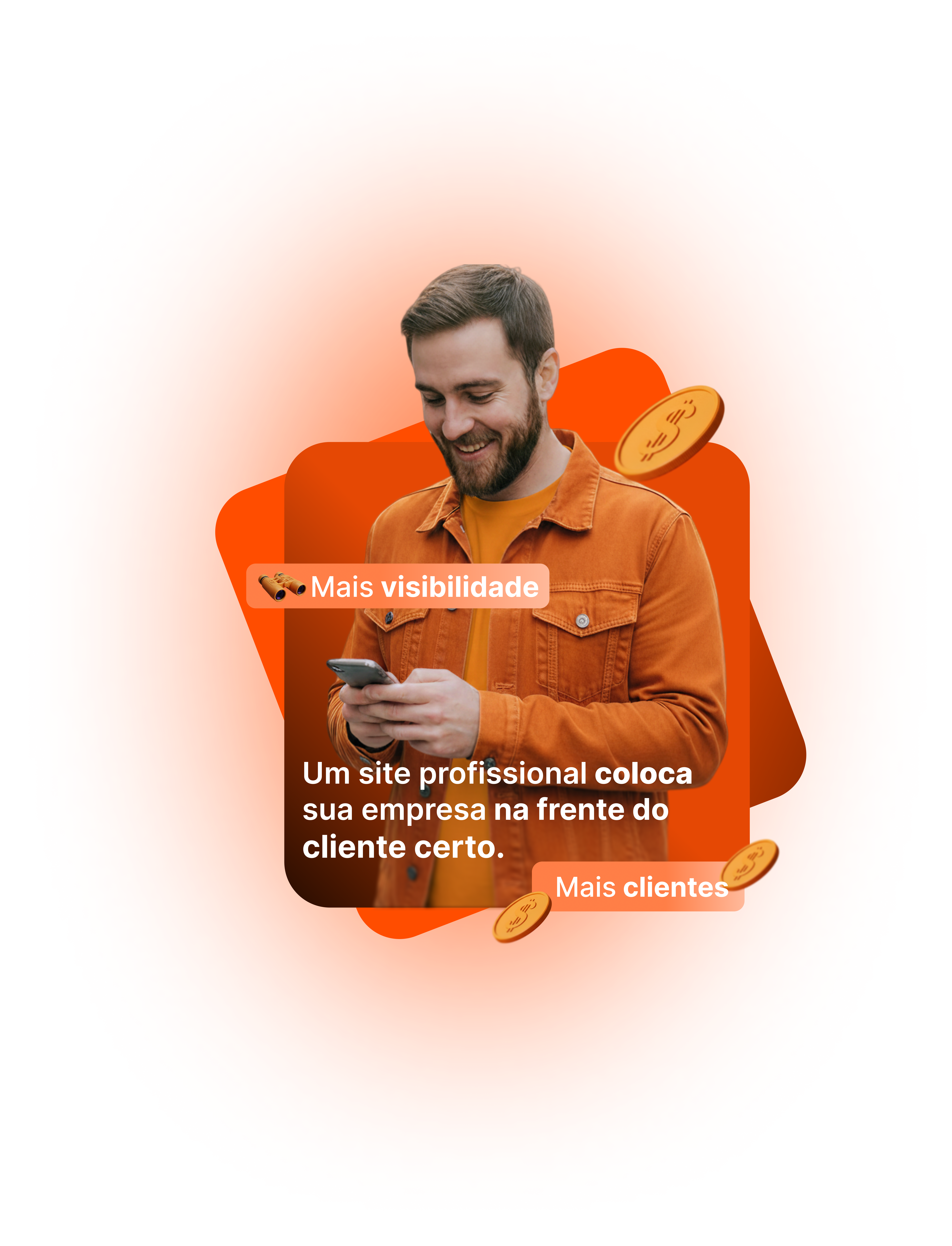 Arte destacando mais visibilidade e mais clientes para empresas com um site profissional
